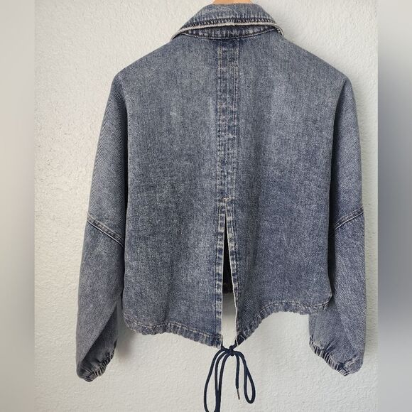 Hudson jean light jacket crop zip up back tie front pockets - Picture 12 of 14